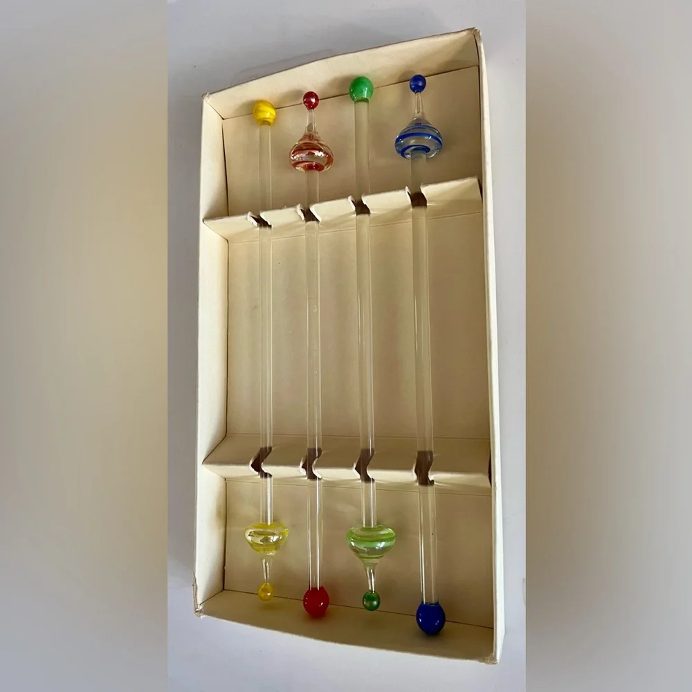 Set of Glass Stir Sticks with Colorful Accents